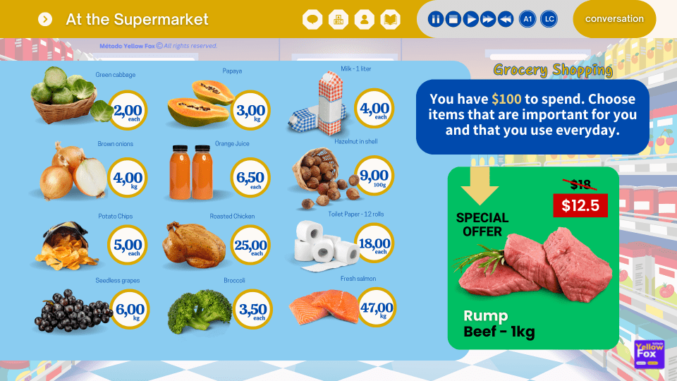 At the Supermarket - Lesson A1 metodoyellowfox