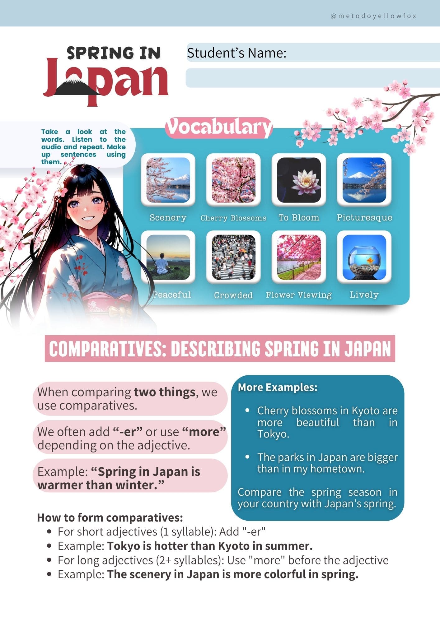 Worksheet Spring in Japan